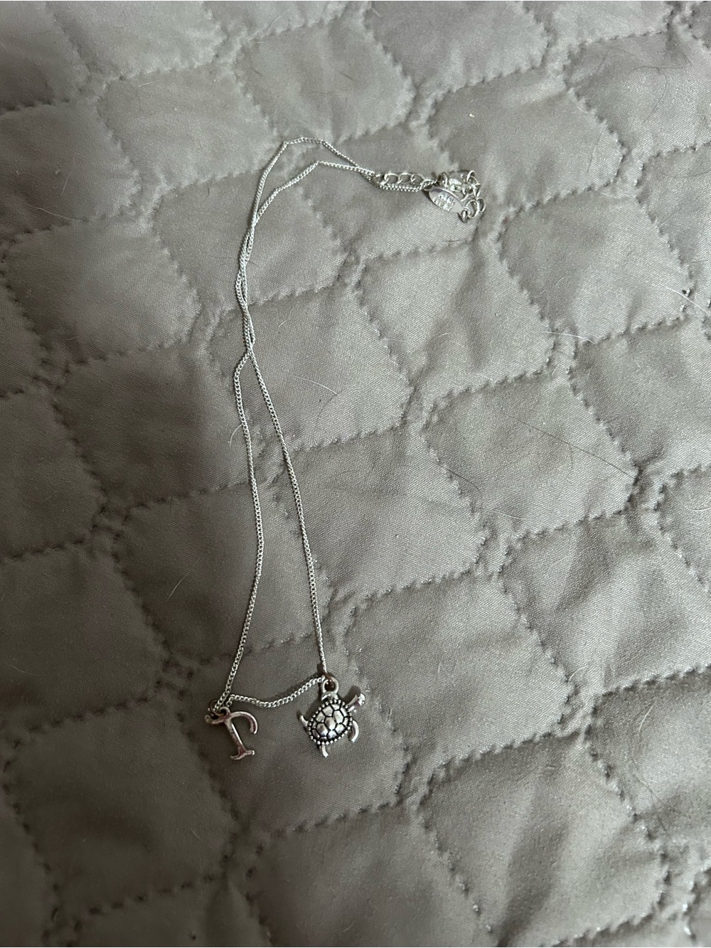 Silver Turtle Pendant Necklace with Initial Charm